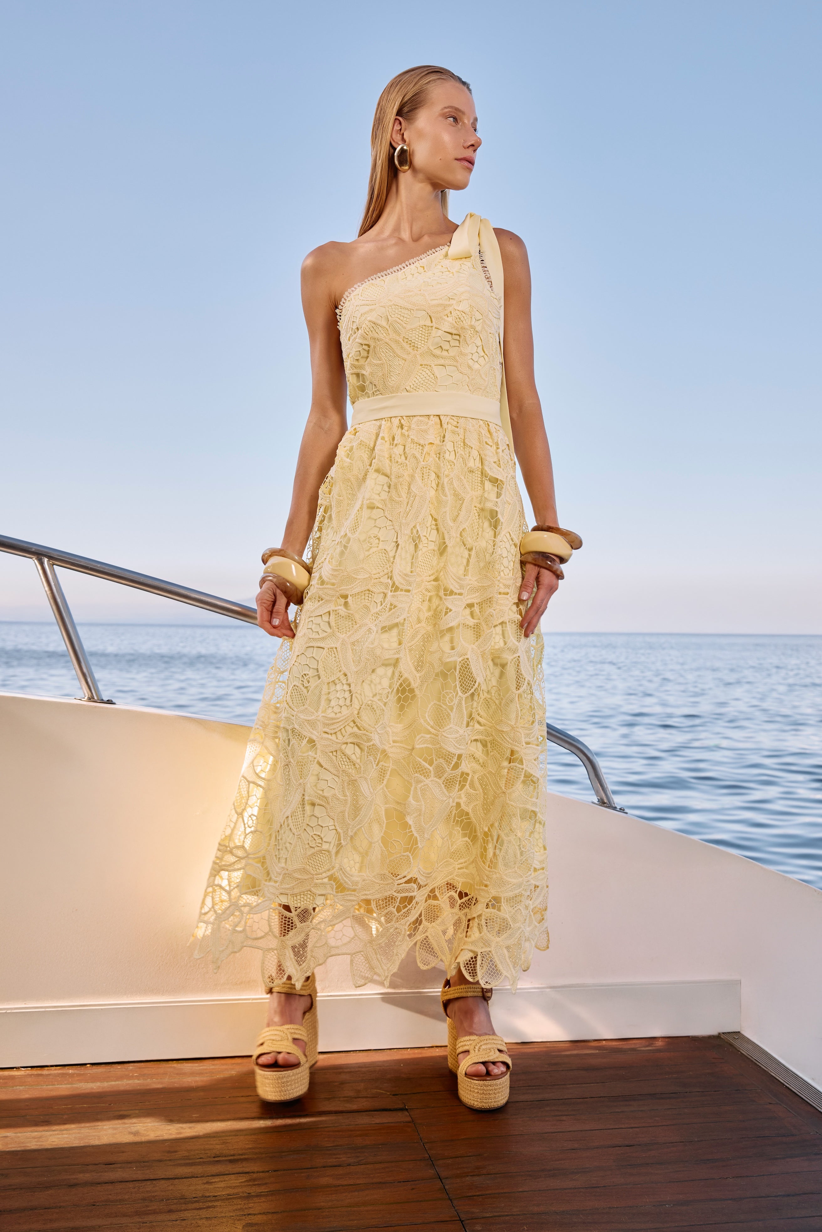 SK Lace Yellow Midi Dress