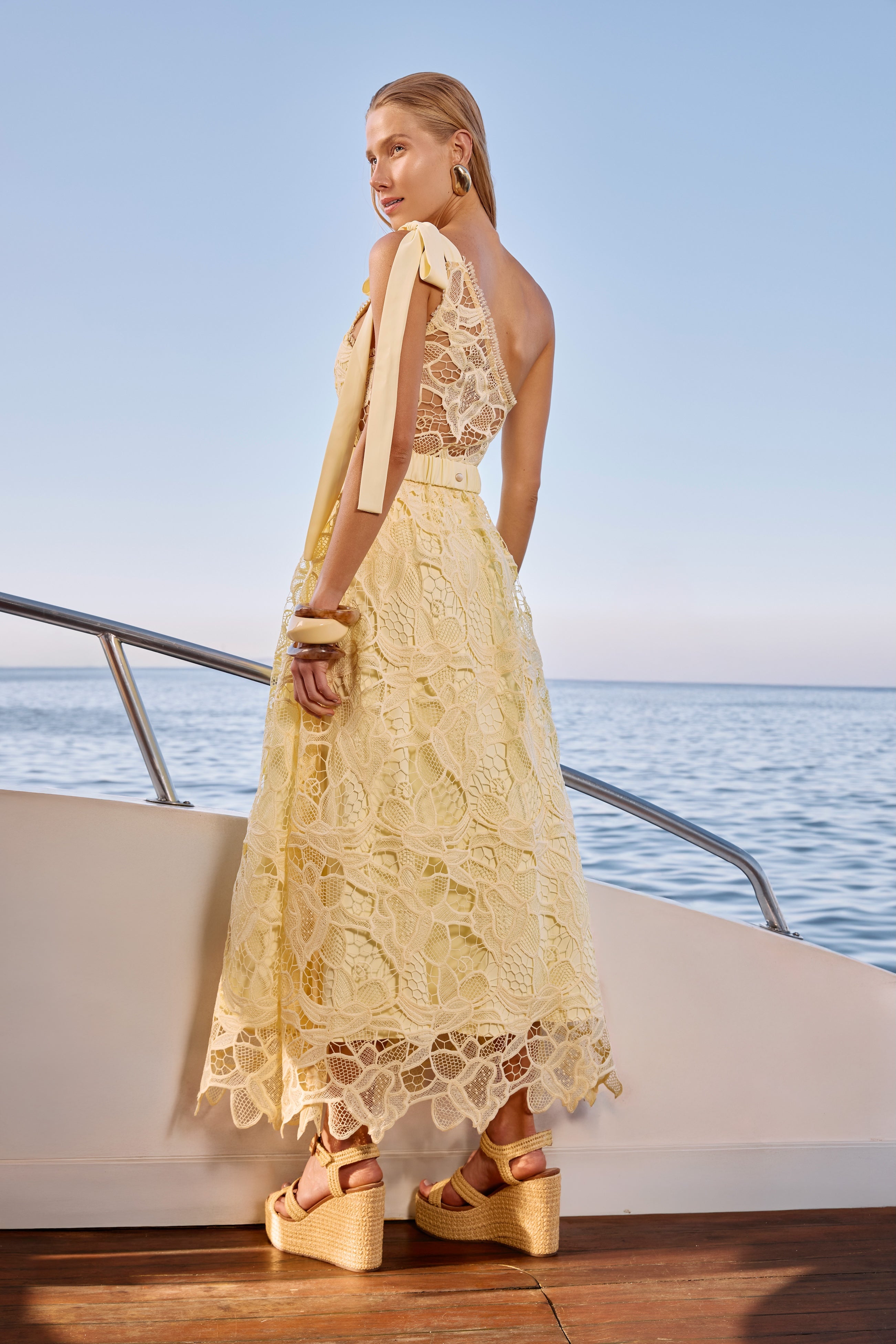 SK Lace Yellow Midi Dress