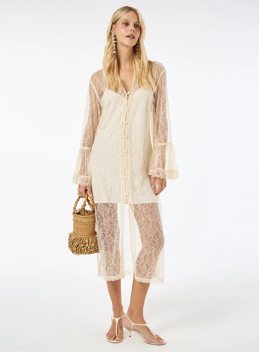 TD Off-white Lace Midi Dress