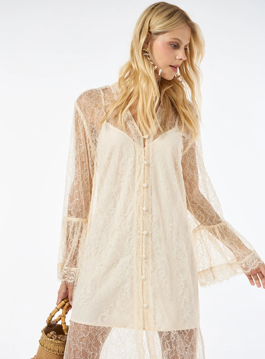 TD Off-white Lace Midi Dress