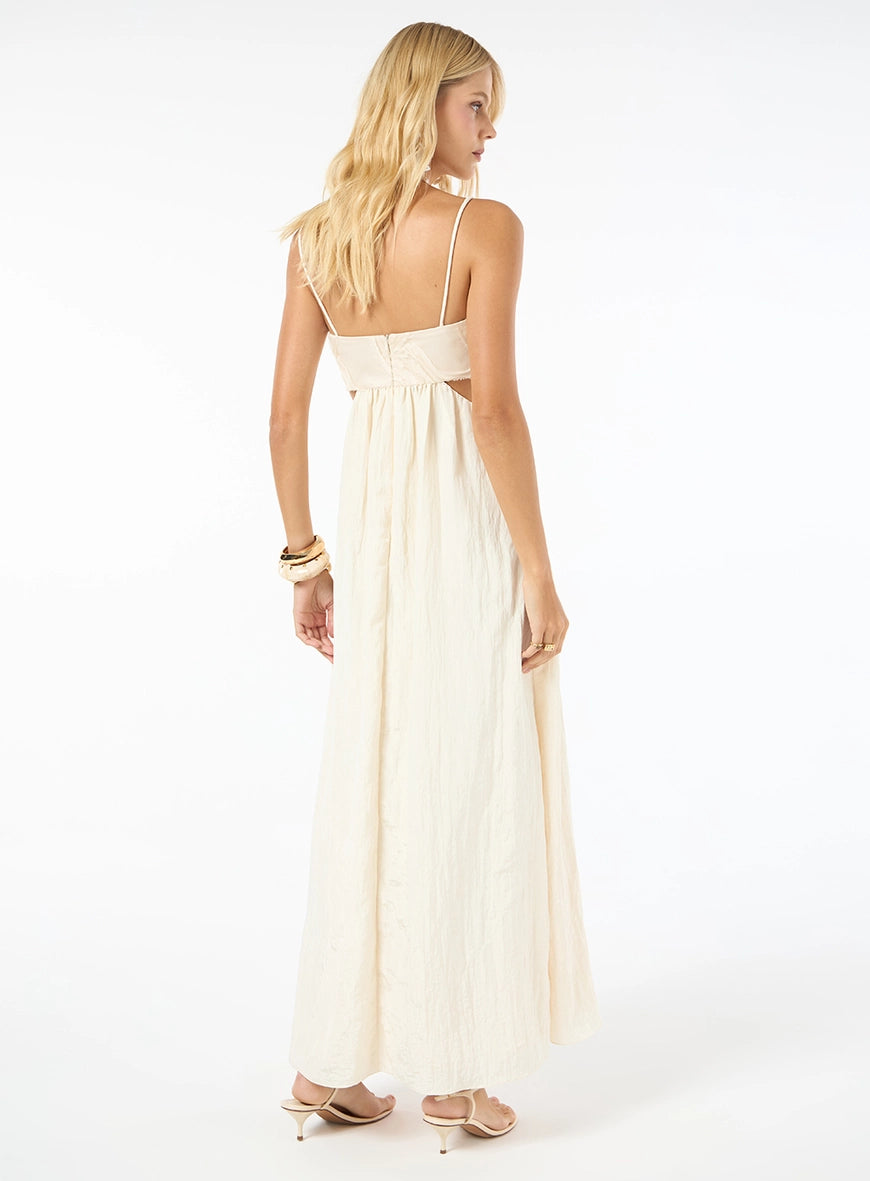 TD Light Beige Midi Dress With Waist Cut Out