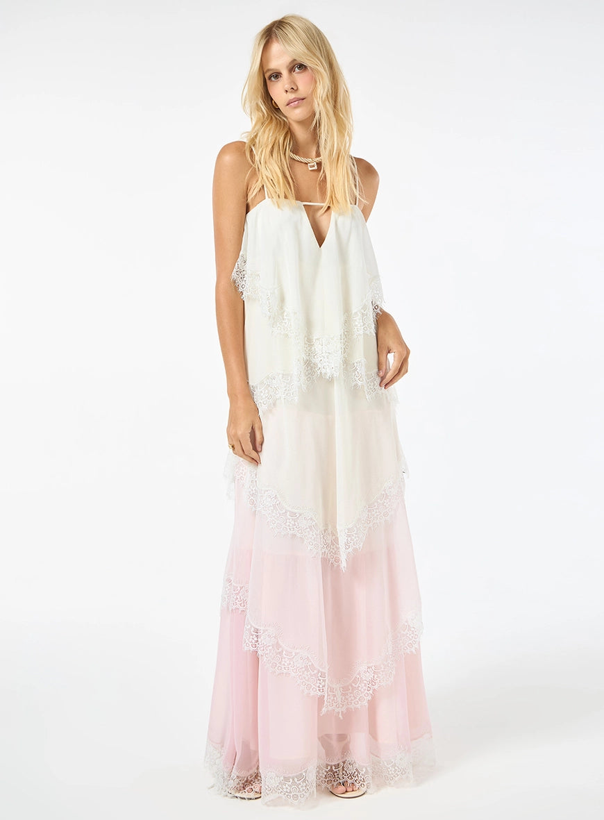TD Pink Lace Long Dress