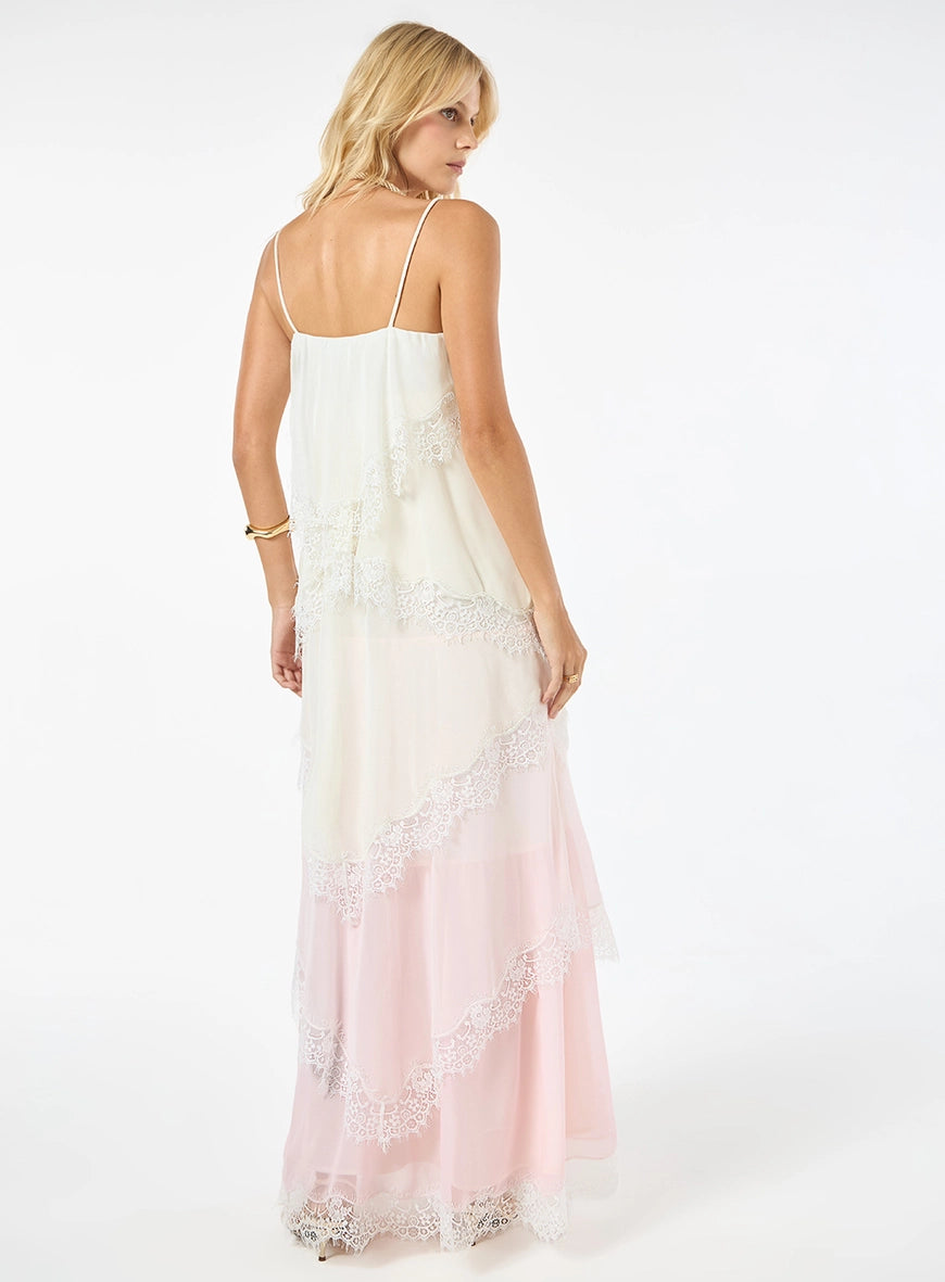TD Pink Lace Long Dress