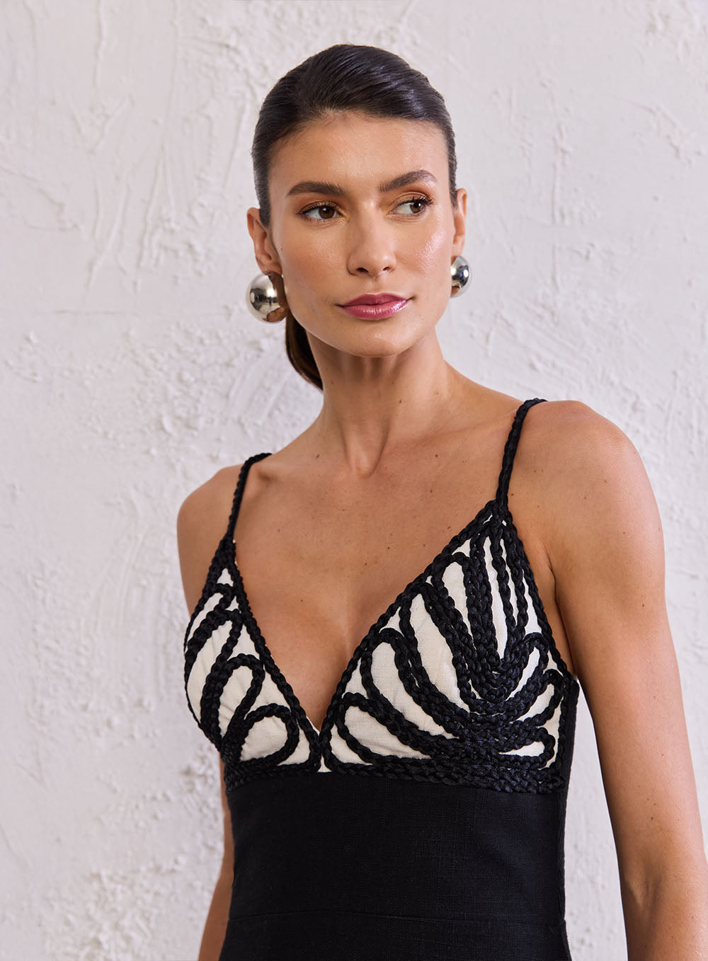 TD Black Embroidered Midi Dress