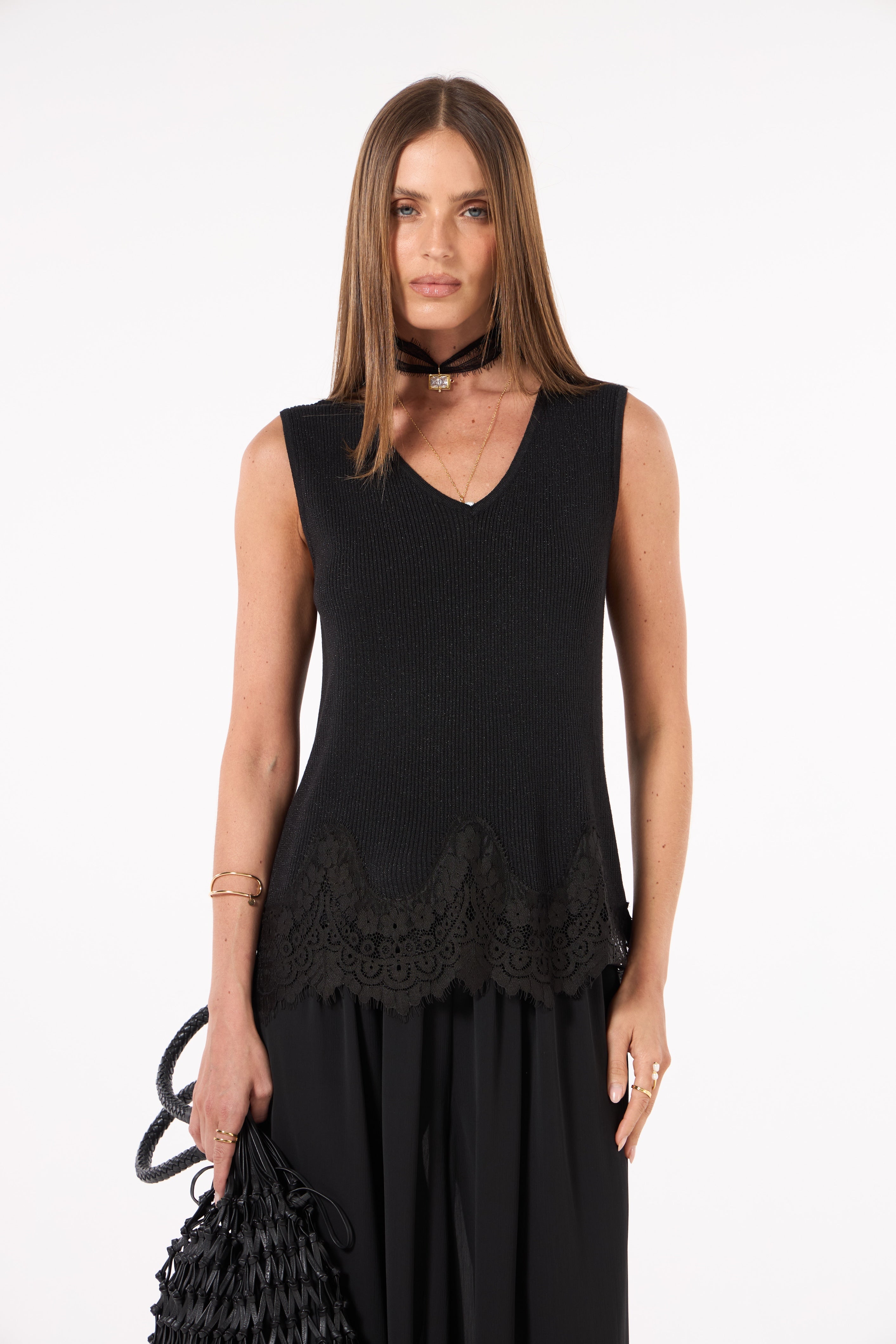 SK Black Crochet Blouse