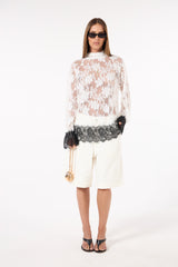 SK White Lace Shirt With Black lace