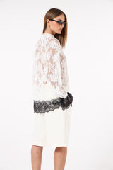 SK White Lace Shirt With Black lace