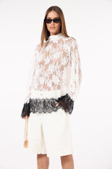 SK White Lace Shirt With Black lace