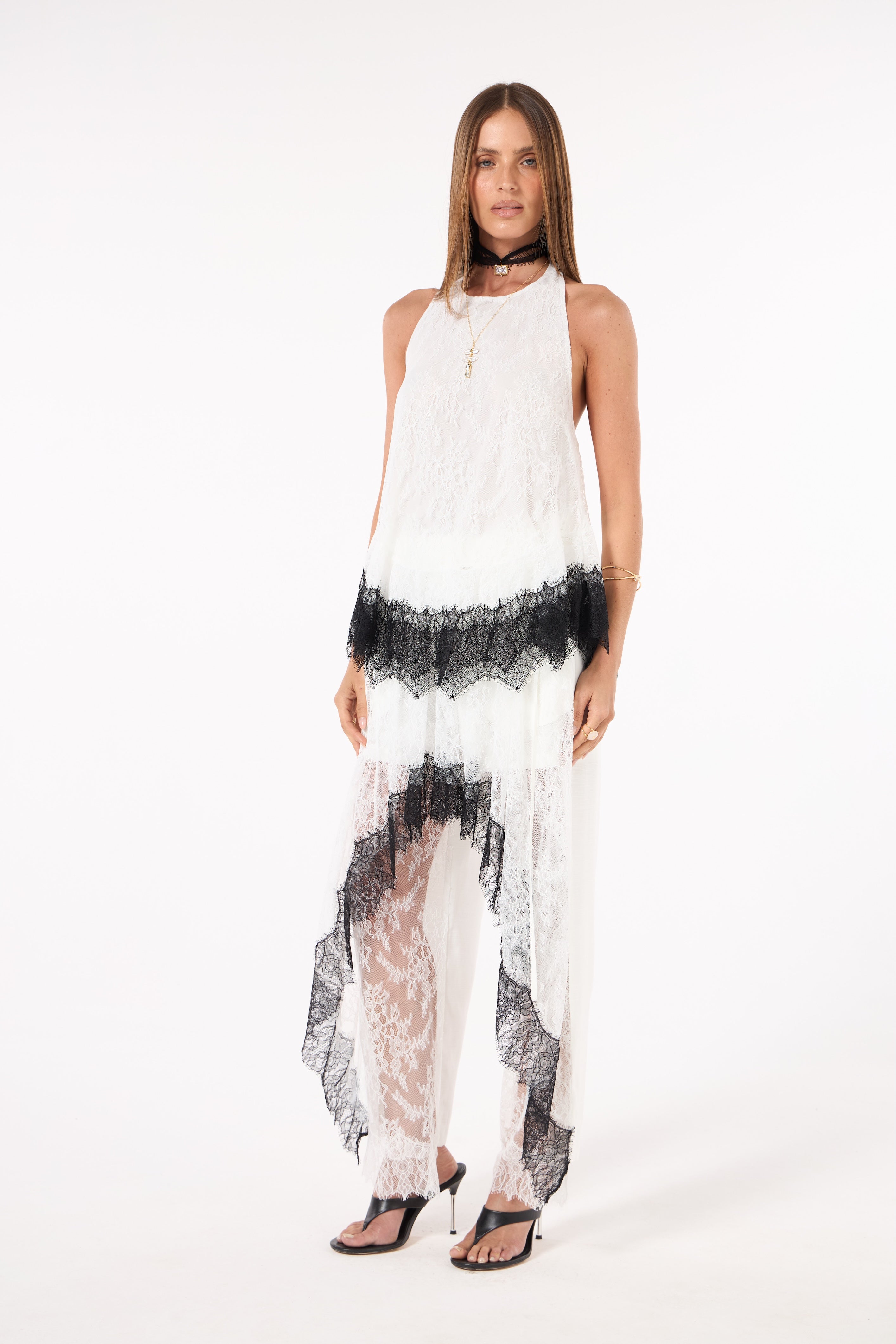SK White Blouse With Black Lace
