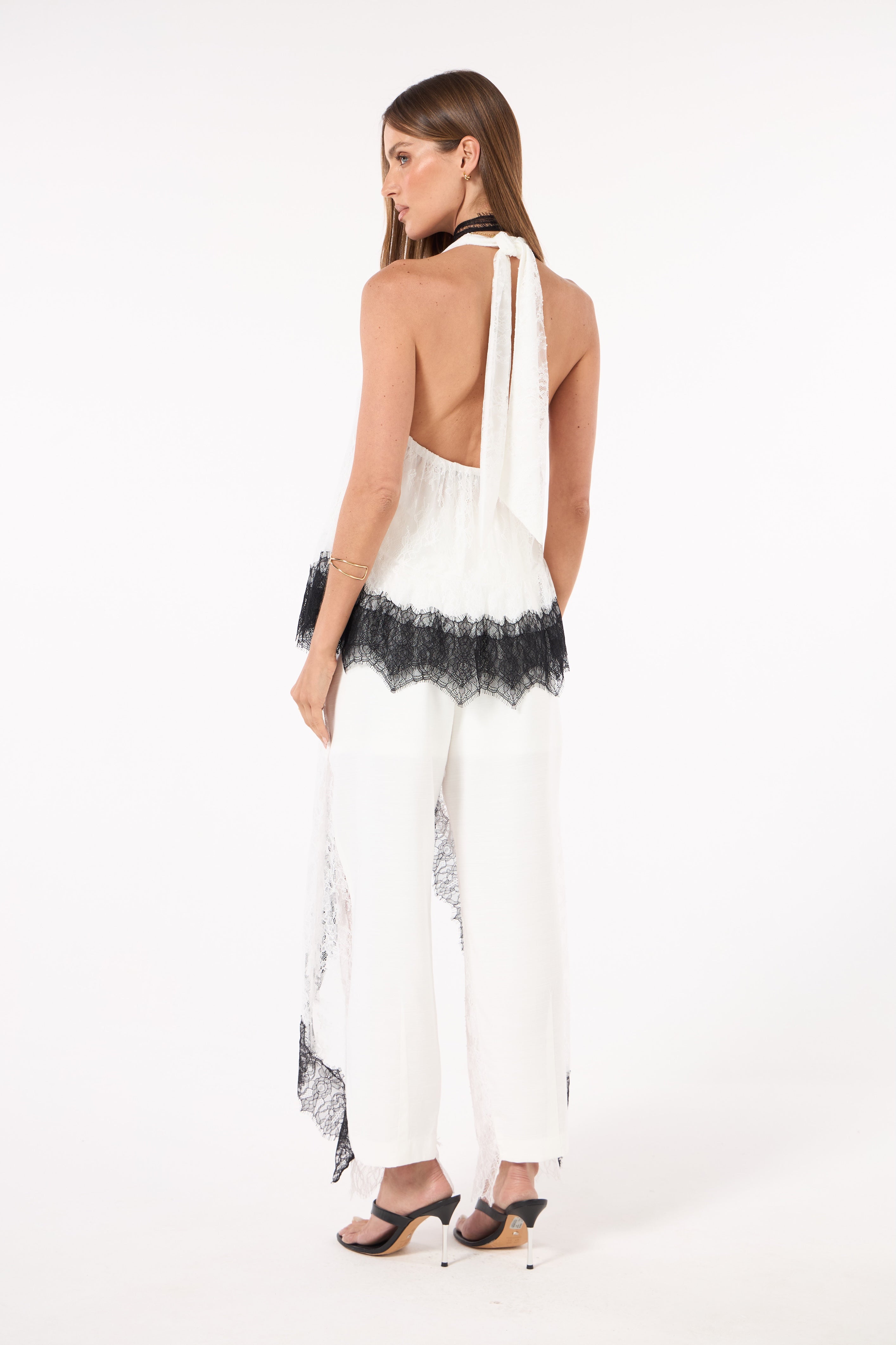 SK White Blouse With Black Lace