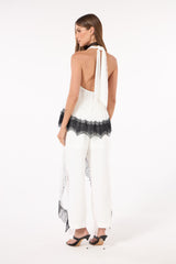 SK White Blouse With Black Lace