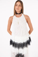 SK White Blouse With Black Lace
