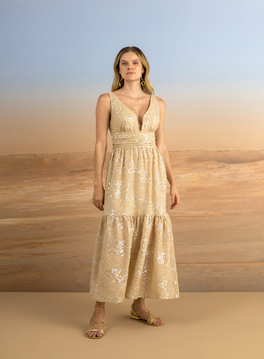 SK Nude Sequin Midi Dress