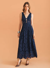 SK Dark Blue Lace Midi Dress