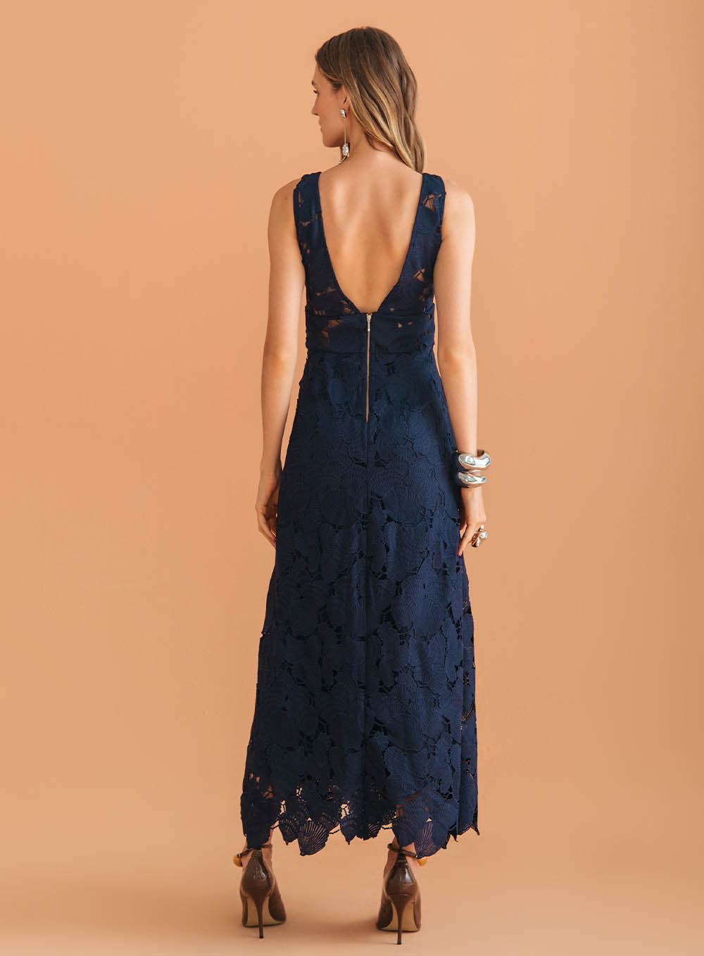 SK Dark Blue Lace Midi Dress
