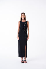 SK black Midi Dress With A Slit