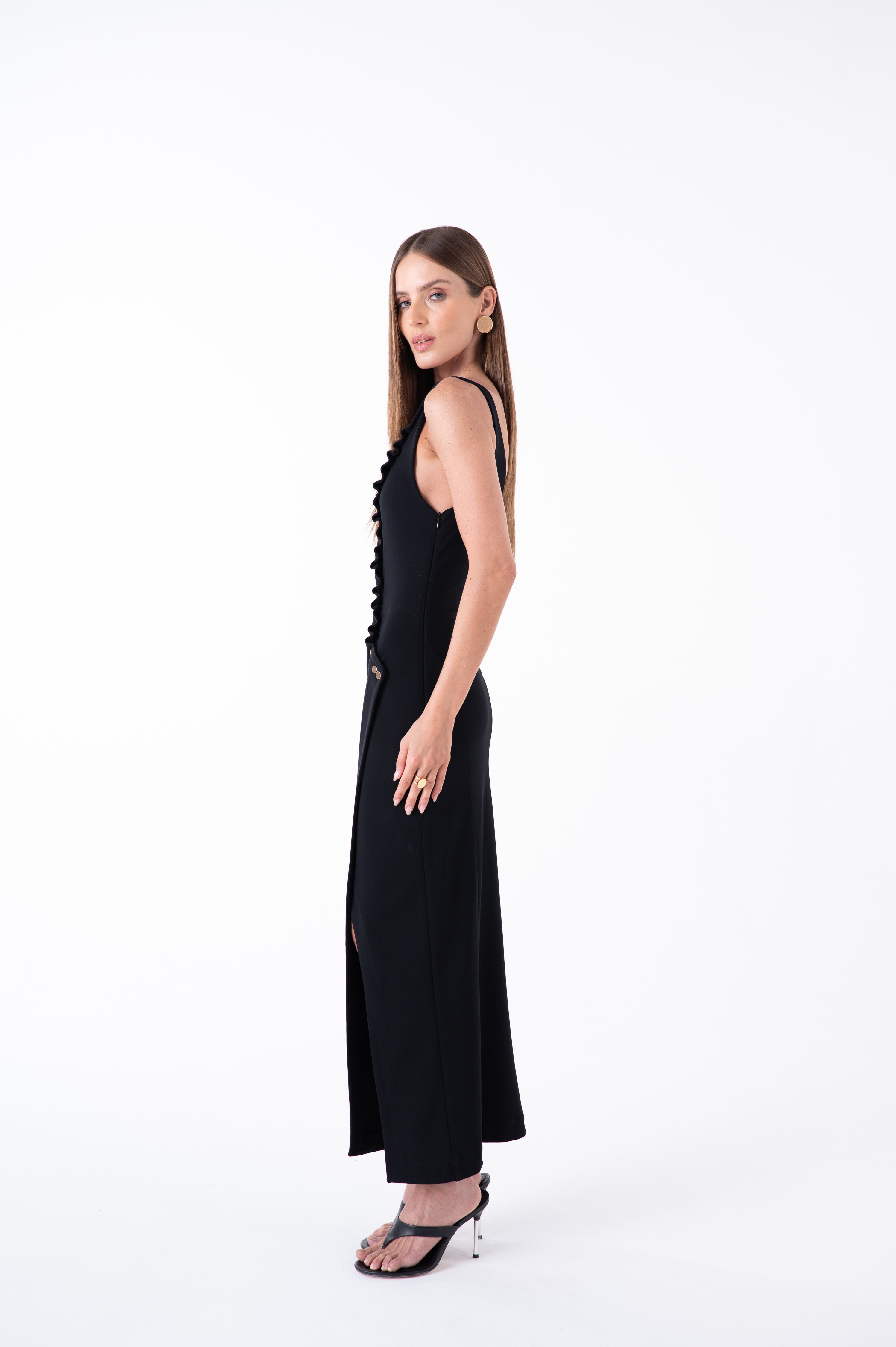 SK black Midi Dress With A Slit