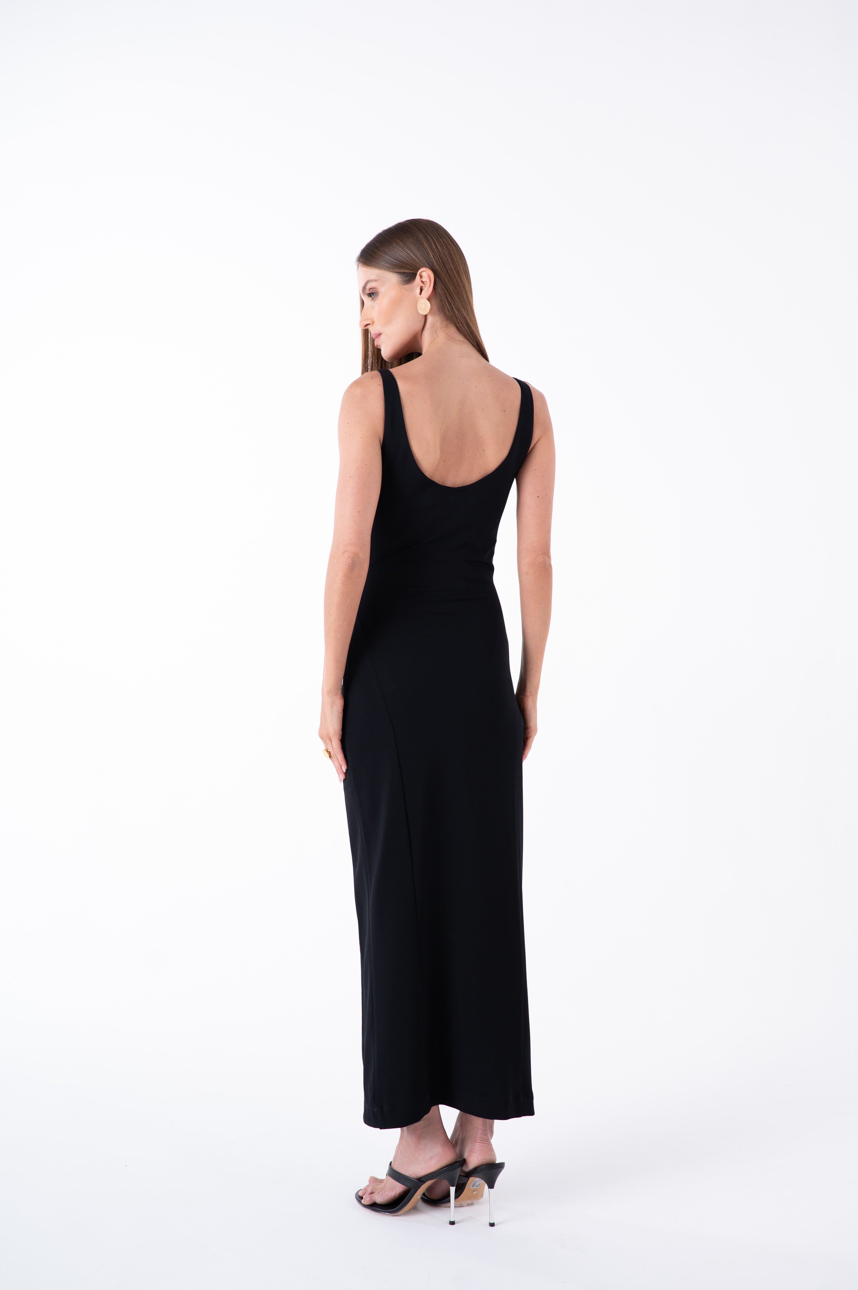 SK black Midi Dress With A Slit