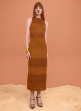 SK Golden Brown Crochet Midi Dress