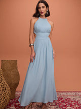 Sk Long Blue Dress With Wais Cut Out