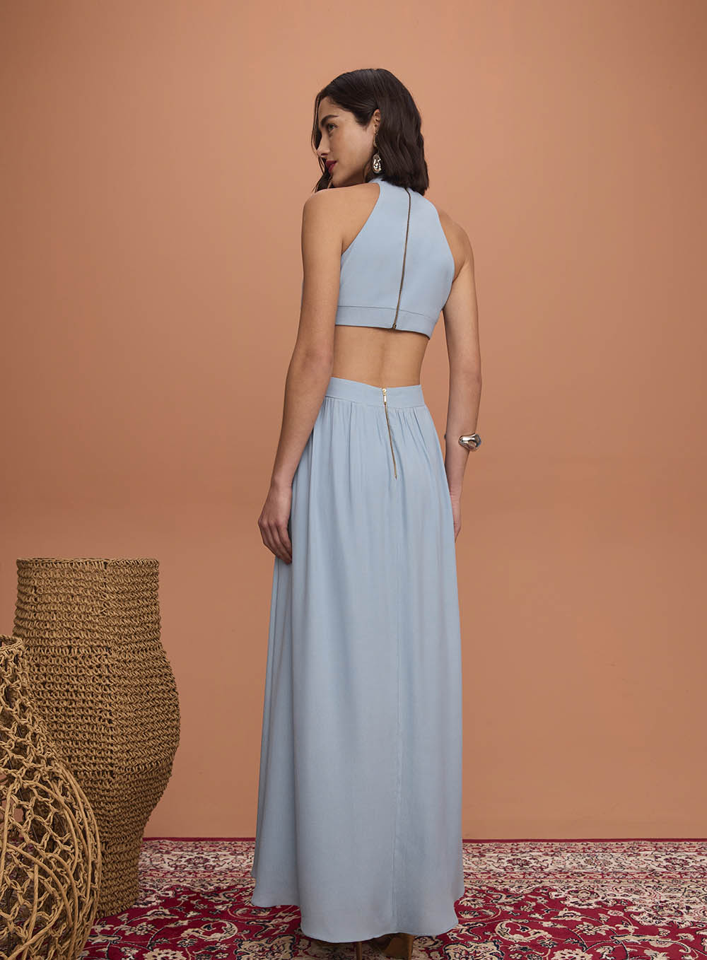Sk Long Blue Dress With Wais Cut Out