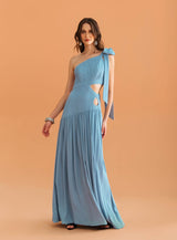 SK Blue One Shoulder Long Dress