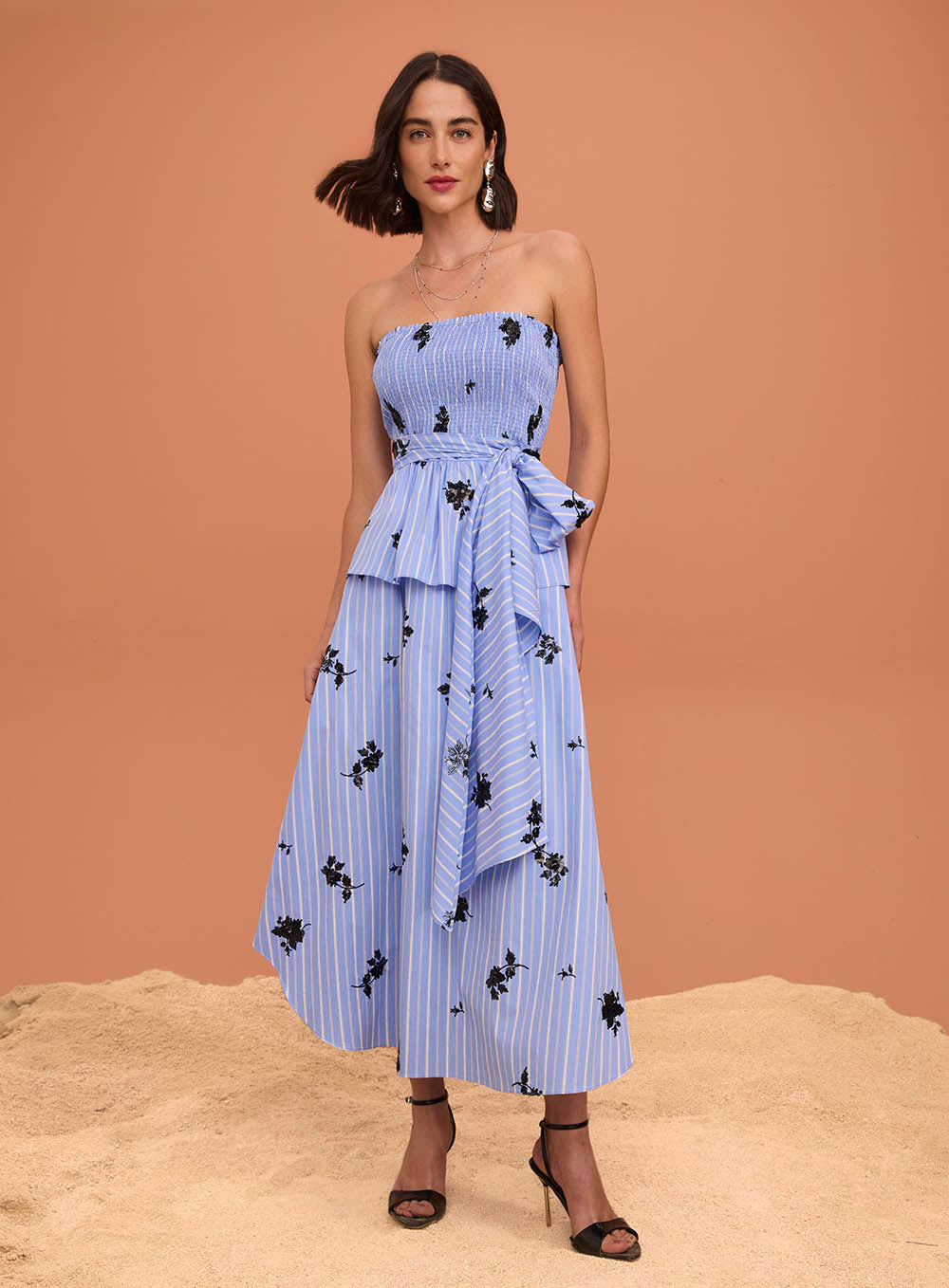 SK Stripped Midi Blue Dress