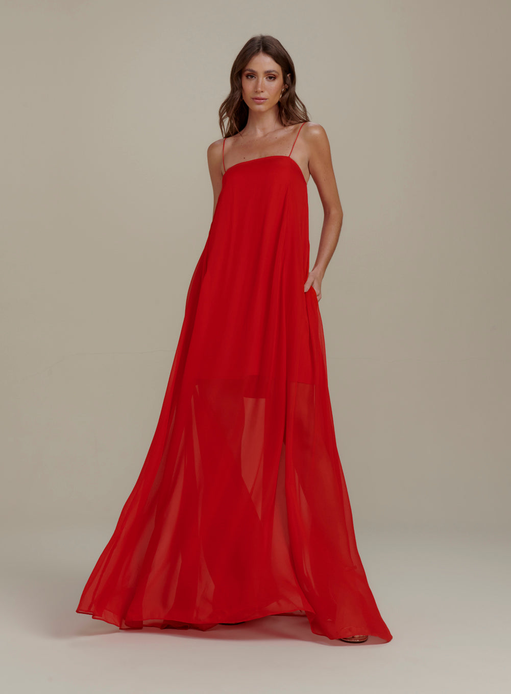 OS Anna Fluid Long Dress with Thin Straps