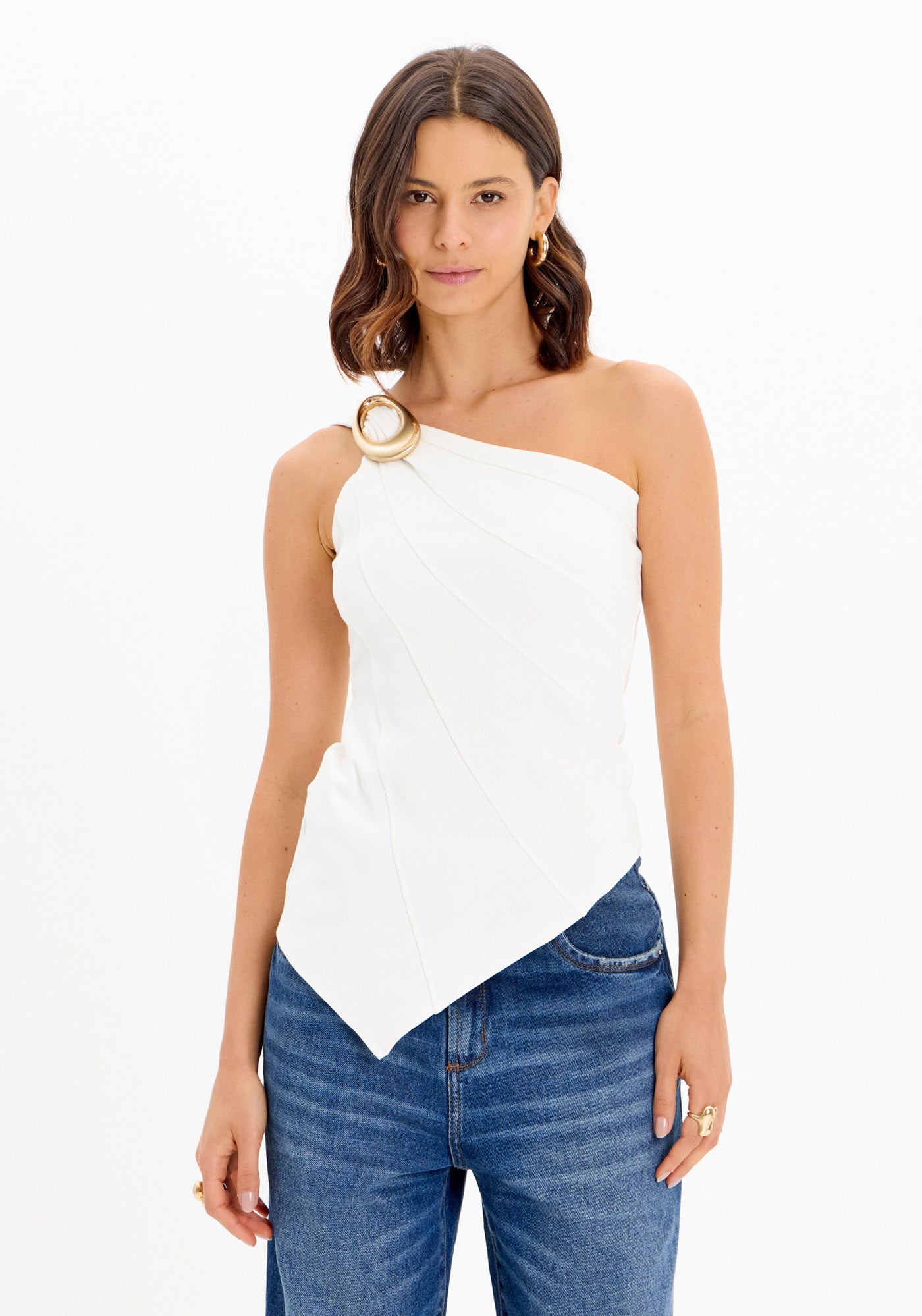 LP White Asymmetric One Shoulder Blouse