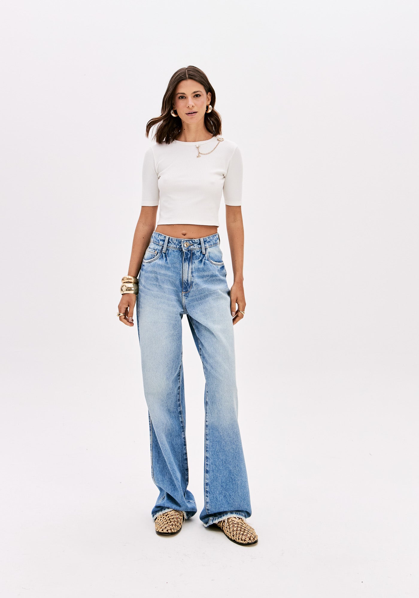 LP White Ribed Cropped Blouse