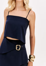 LP Dark Blue Backless Blouse