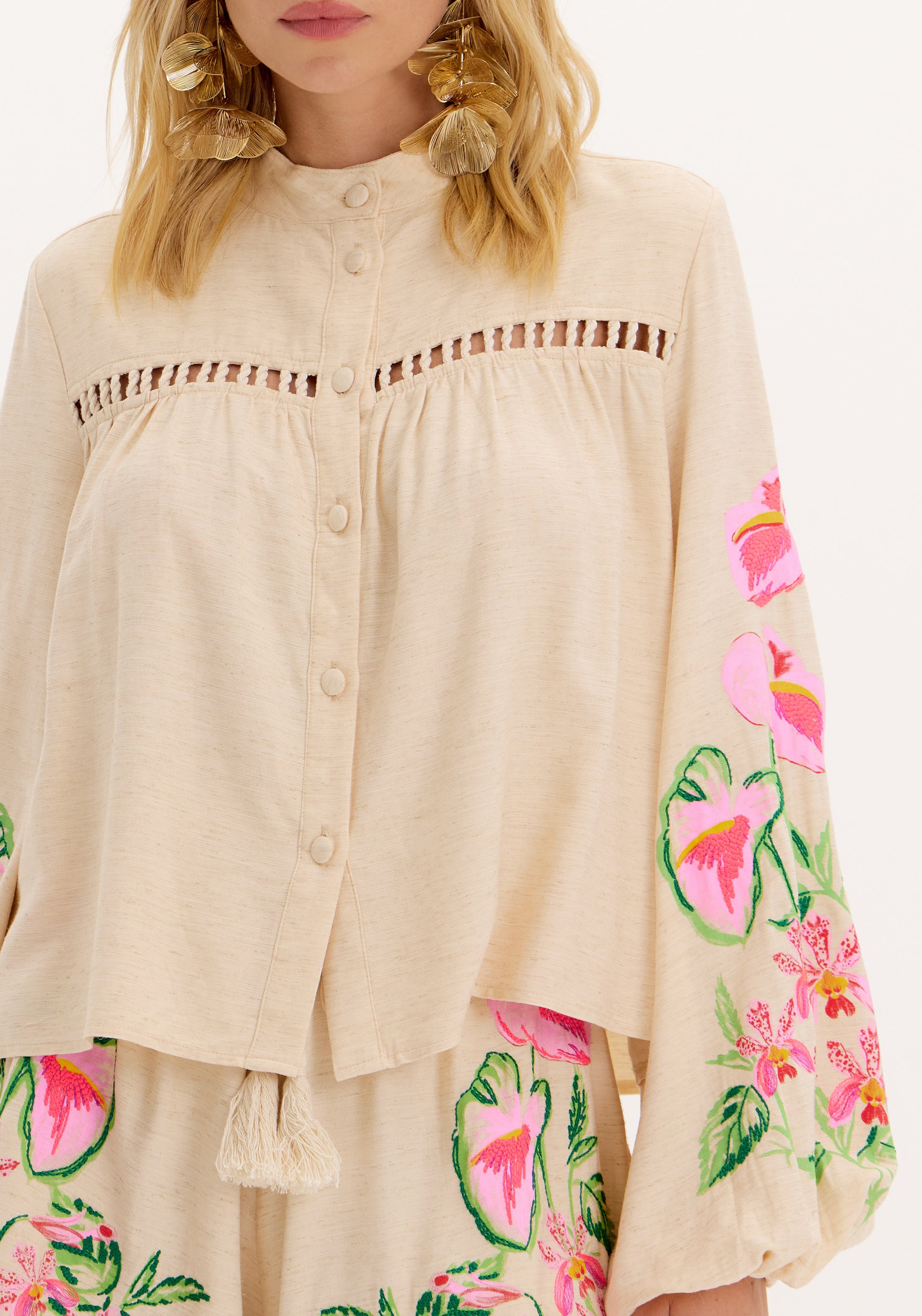 AM Oversized Embroidered Button-Up Blouse