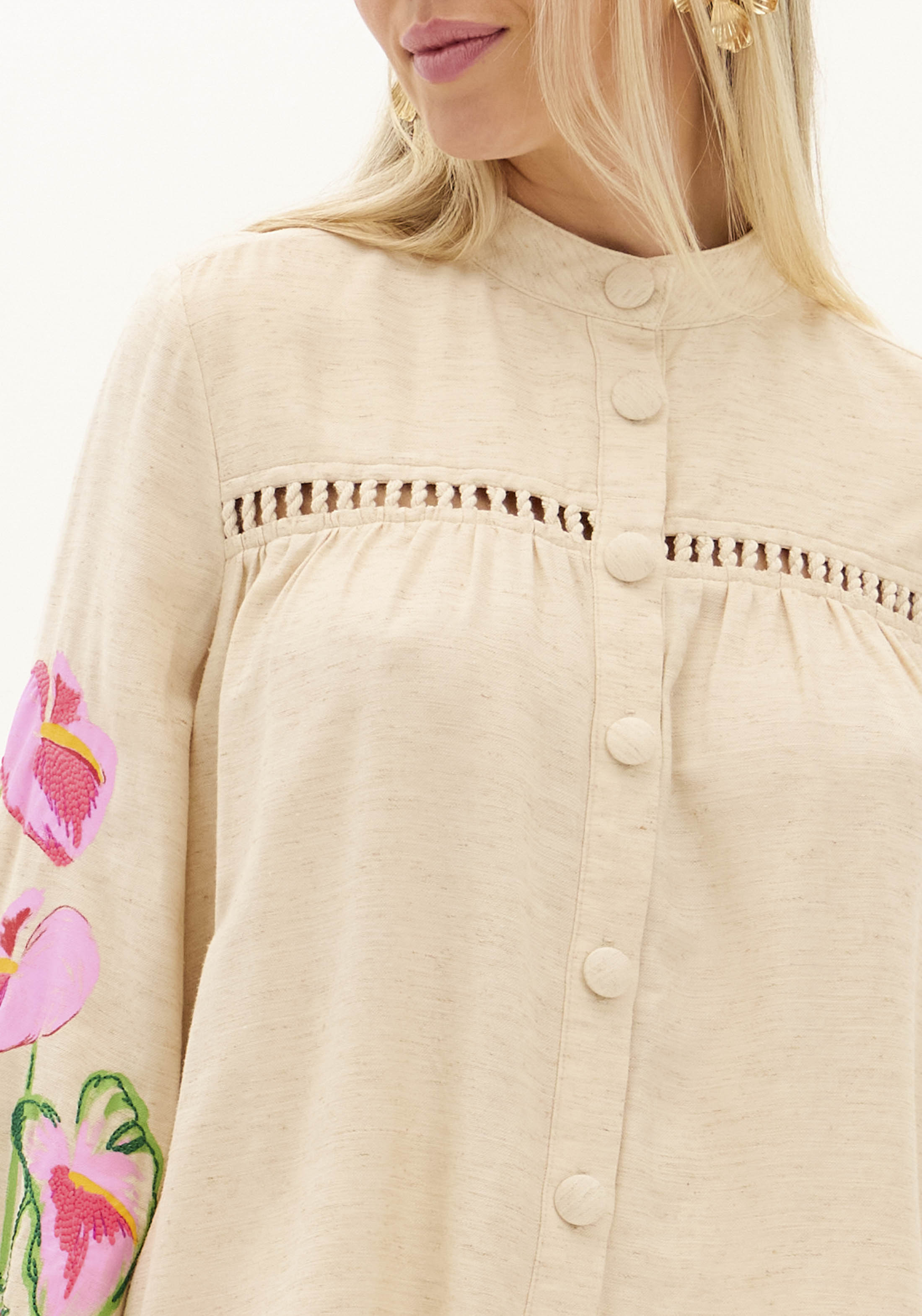 AM Oversized Embroidered Button-Up Blouse