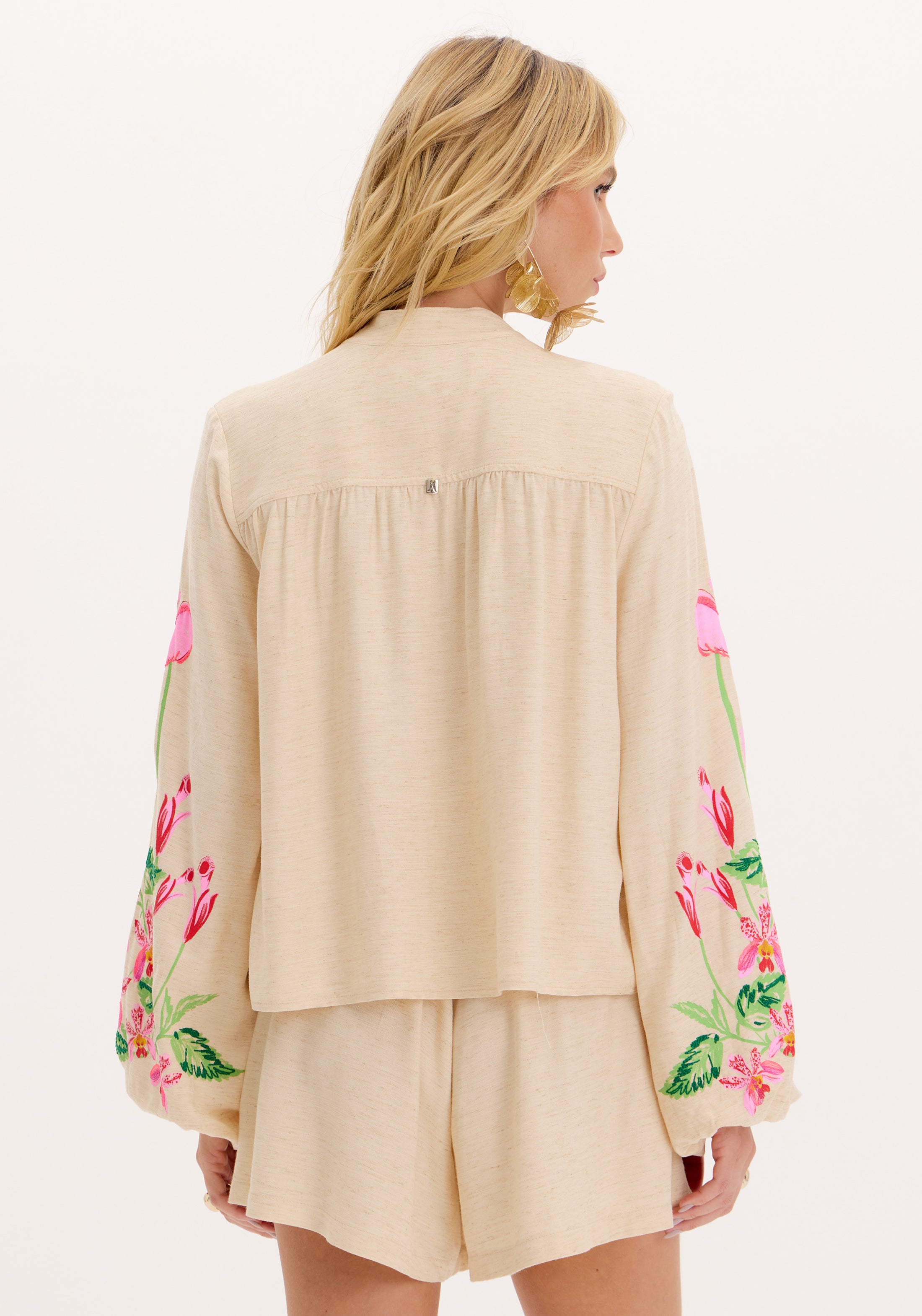 AM Oversized Embroidered Button-Up Blouse