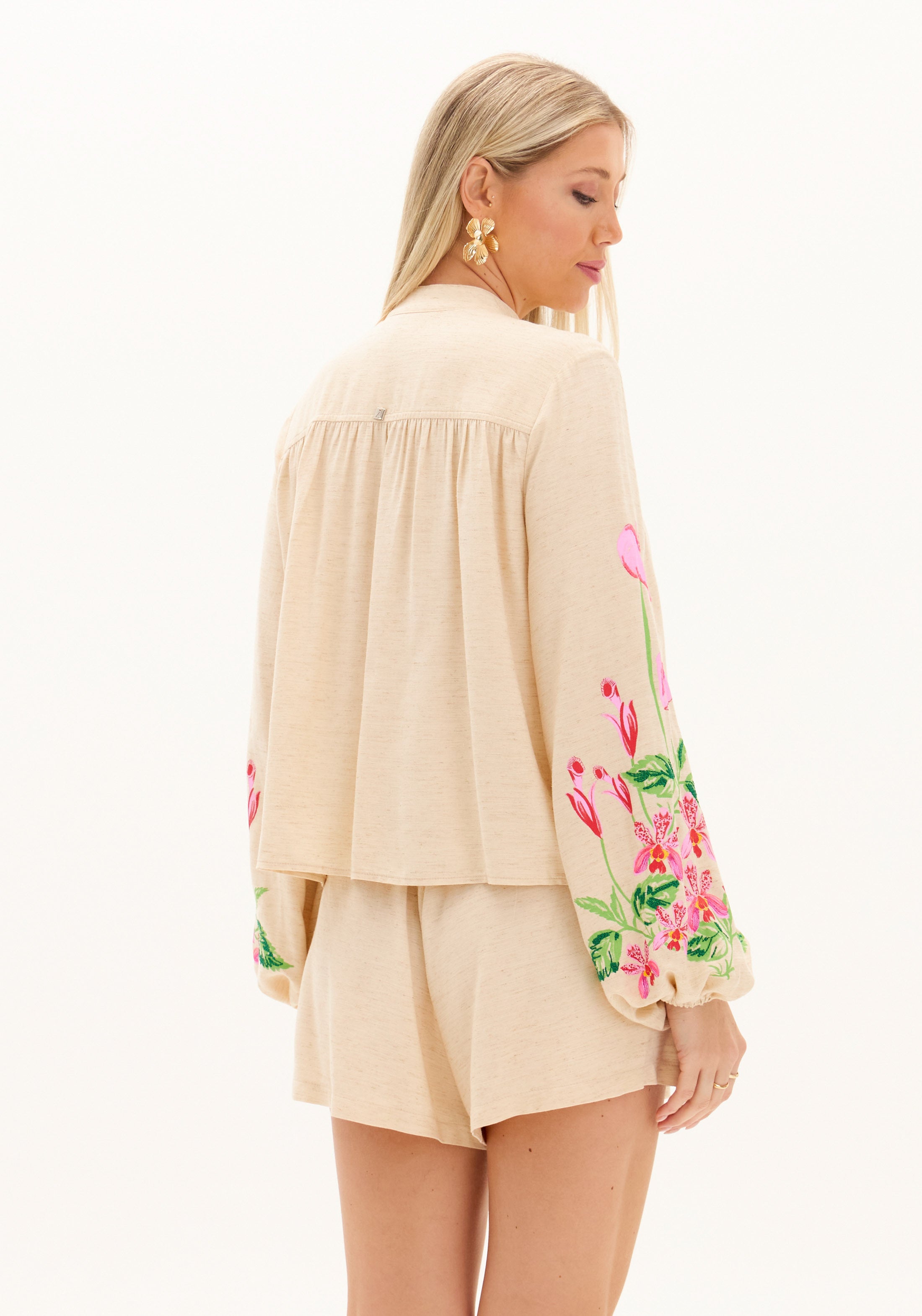 AM Oversized Embroidered Button-Up Blouse