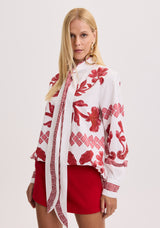AM Printed Long Sleeve Shirt with Neck Tie