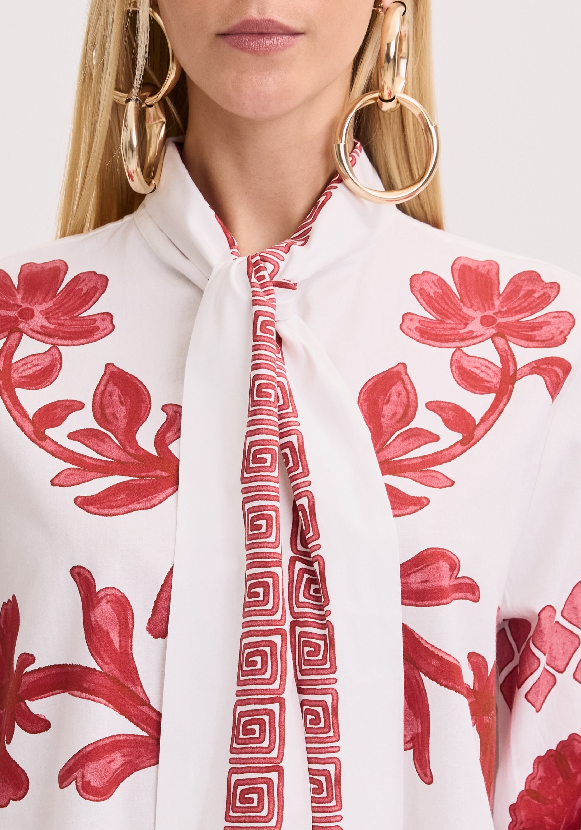 AM Printed Long Sleeve Shirt with Neck Tie