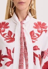 AM Printed Long Sleeve Shirt with Neck Tie