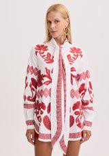 AM Printed Long Sleeve Shirt with Neck Tie