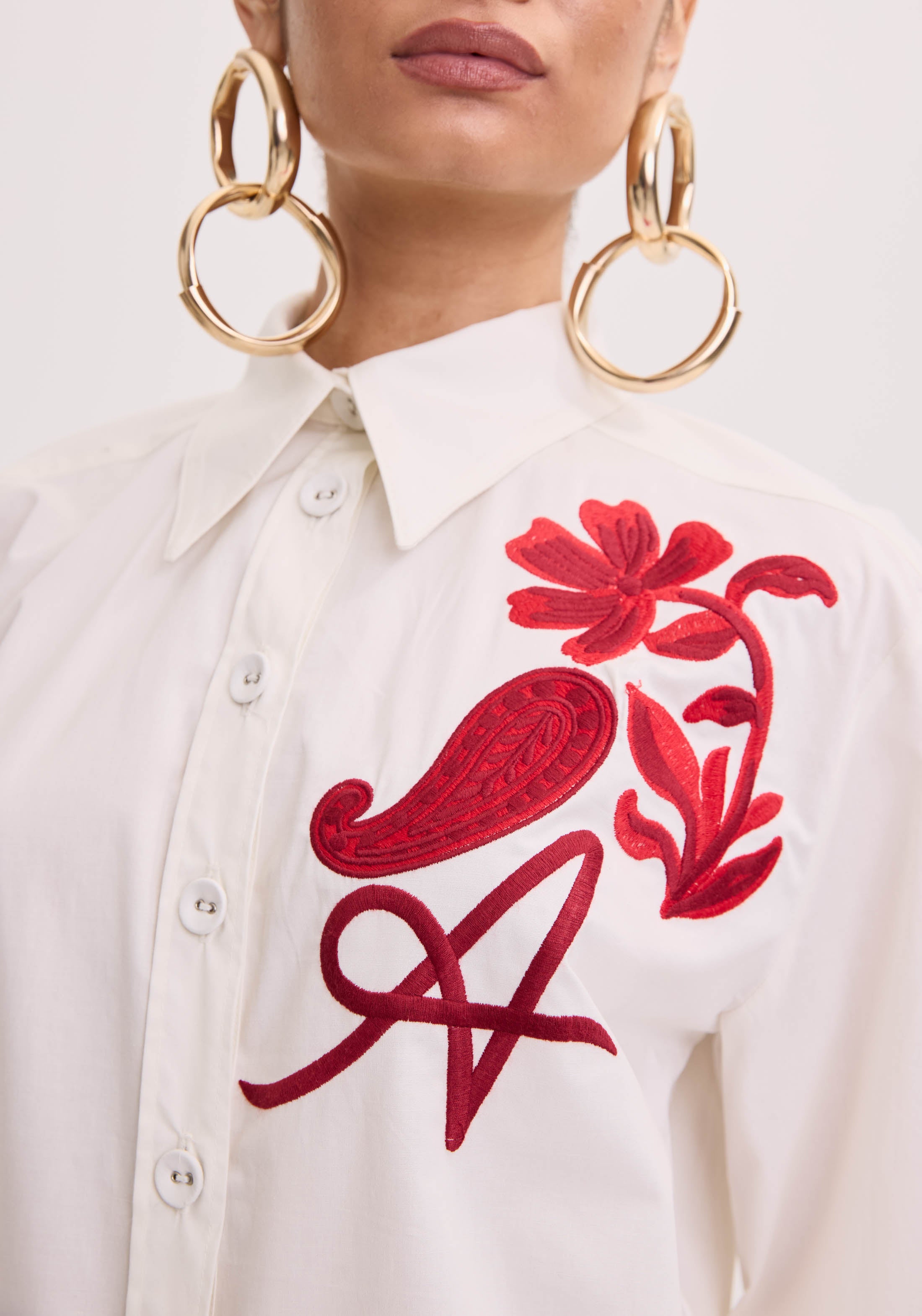 AM Long White Shirt with Embroidery A