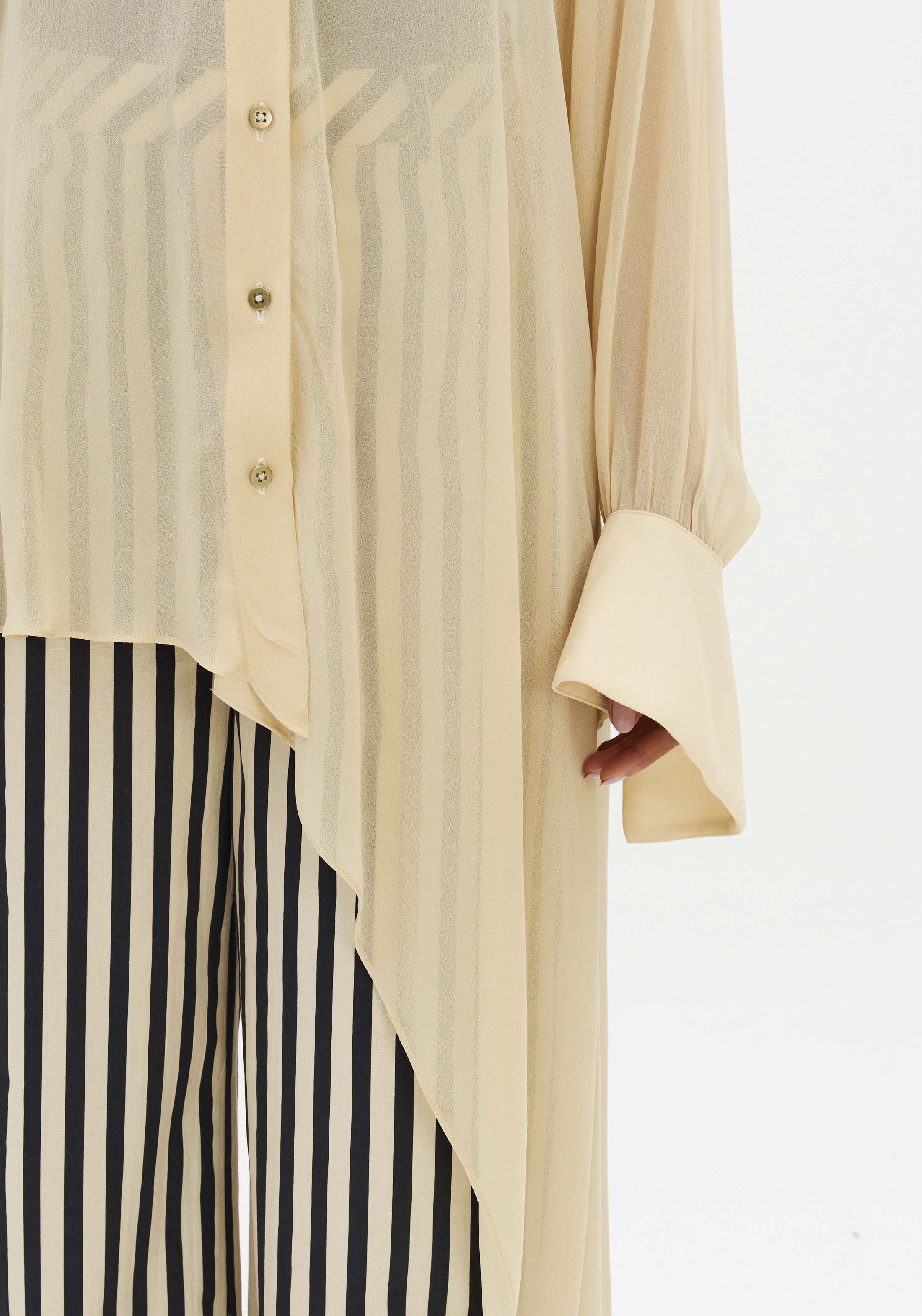 LP Light Beige Asymmetrical Chiffon Shirt