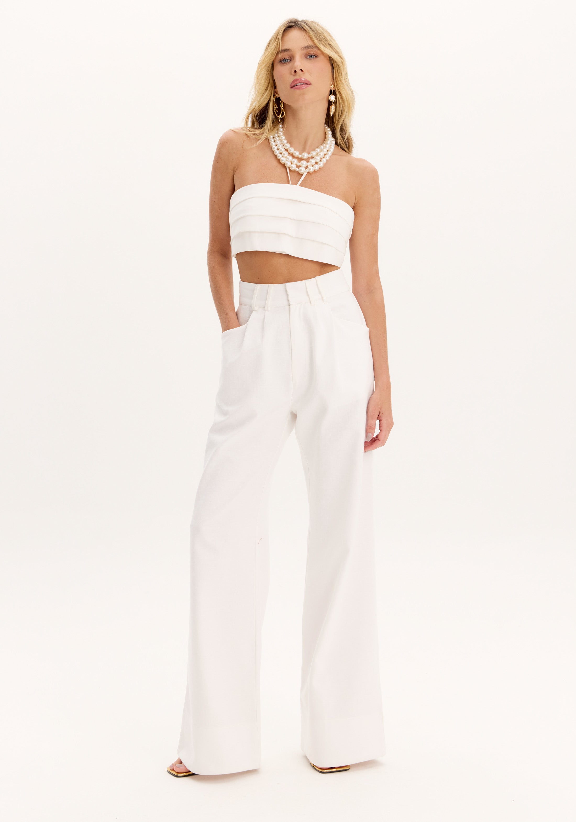 AM White Wide-Leg Pants