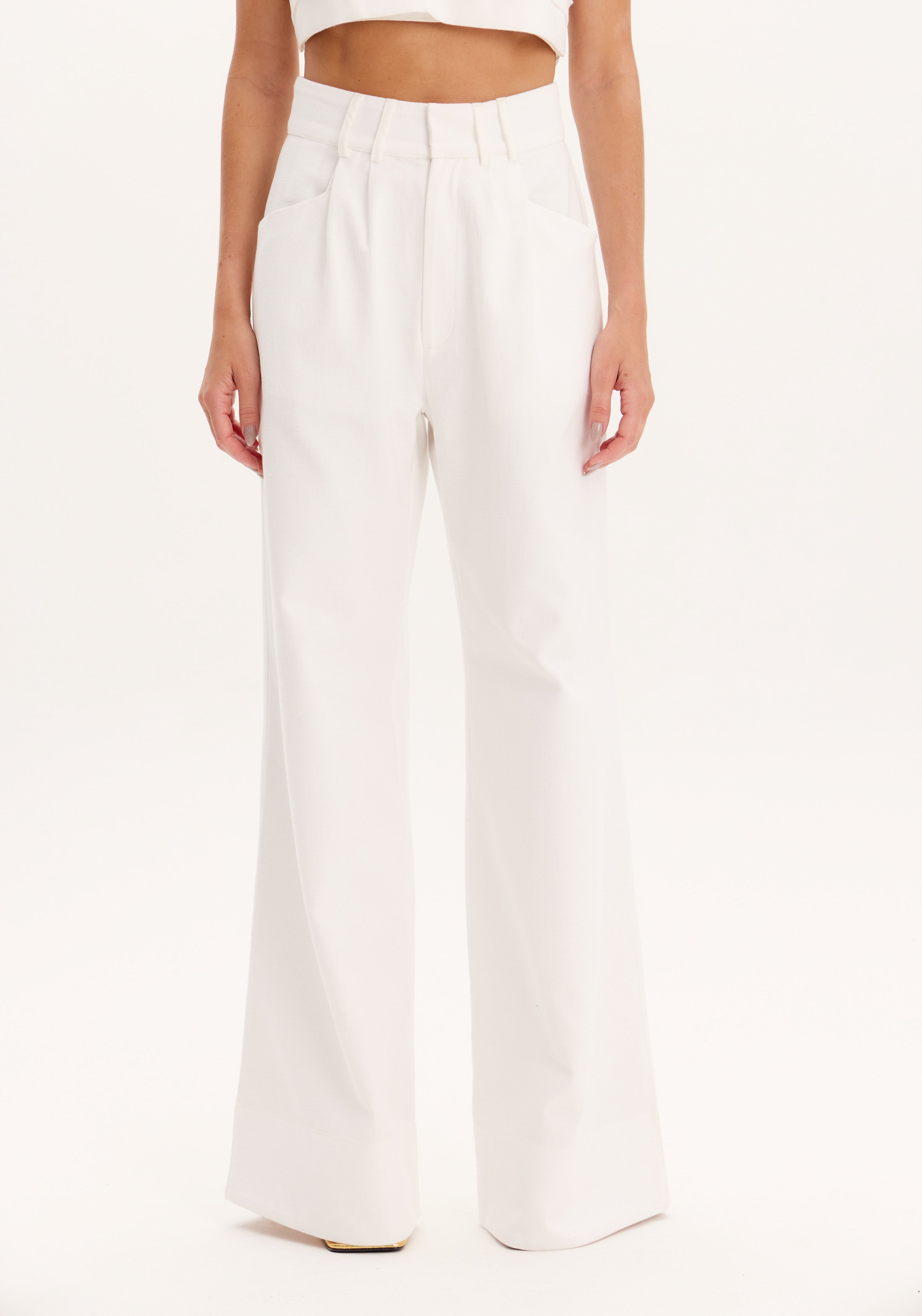 AM White Wide-Leg Pants