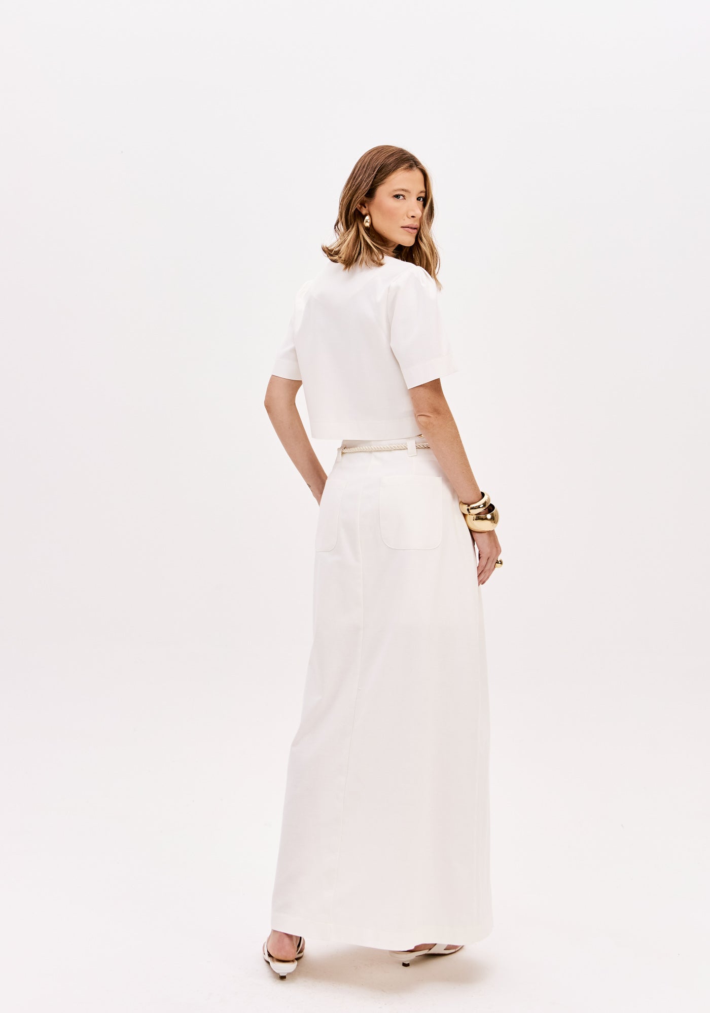 LP White High Waisted Midi Skirt