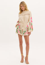 AM High-Waisted Embroidered Flare Shorts