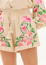 AM High-Waisted Embroidered Flare Shorts