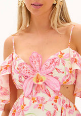 AM Short Dress with Pink Orchid Print