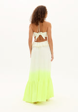 AM White Dress with Neon Yellow Hem and Cutout Details