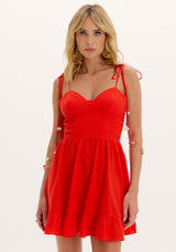 AM Red Short Ruffled Dress with Straps