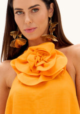 AM Long Orange Dress with Flower Detail